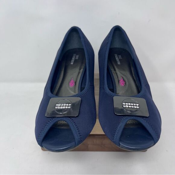 Ros Hommerson Eloise Peep Toe Wedge Heel Navy 10 Wide - Picture 1 of 10
